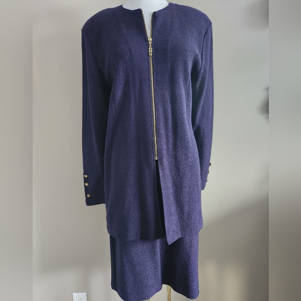 Vintage - Navy Wool Blend Skirt Suit Set - Size 14